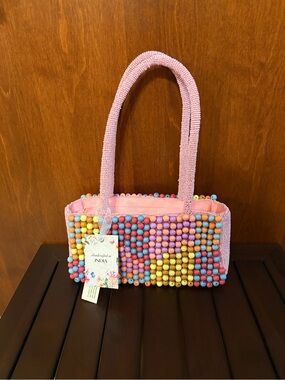 New Handmade in India Pink multicolor Beaded hand Bag